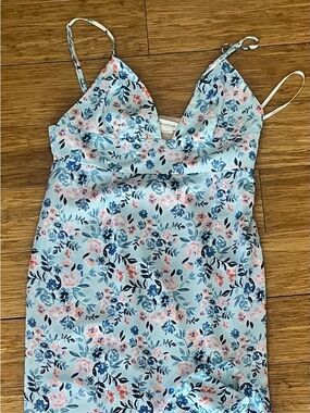 Lovers + Friends Blue and Blush Floral Skirt